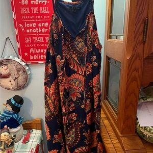 As U Wish Navy and Orange Paisley Knee Length Dress